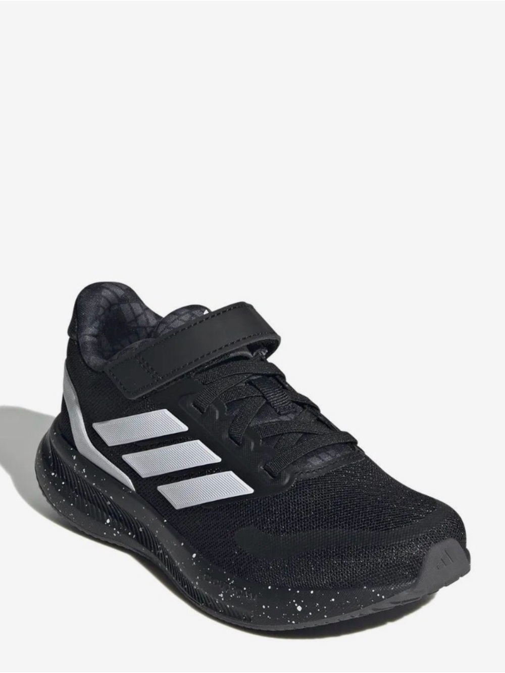 Adidas Run Falcon 5 Kids Black Sneakers with White Three Stripes EUC SZ 2 Youth